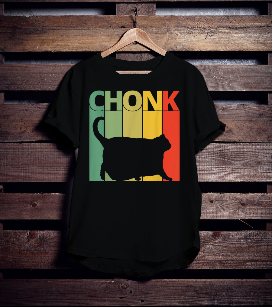 Chonk Cat Meme Funny Big Chungus Retro Stripes T-Shirt