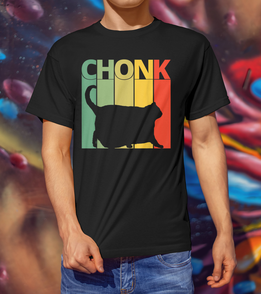 Chonk Cat Meme Funny Big Chungus Retro Stripes T-Shirt