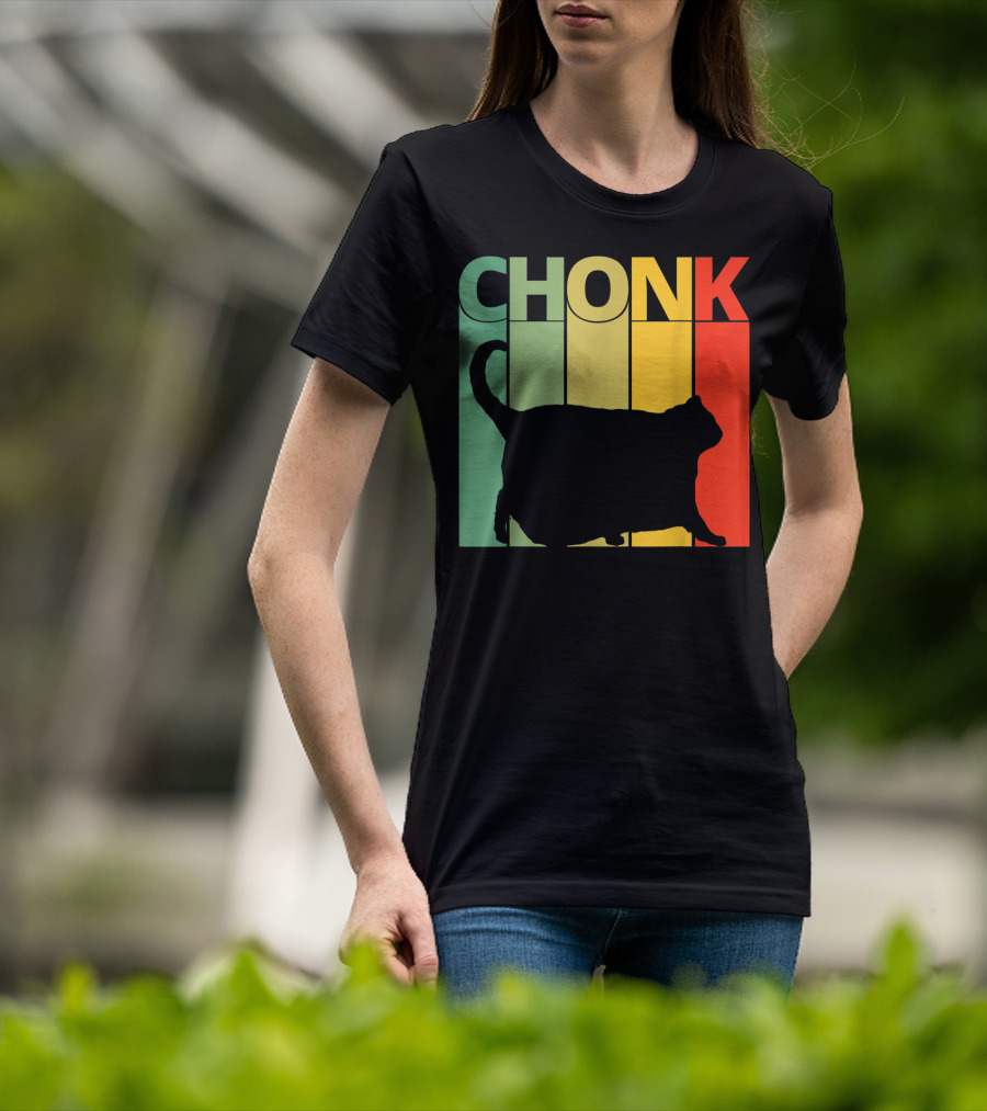 Chonk Cat Meme Funny Big Chungus Retro Stripes T-Shirt