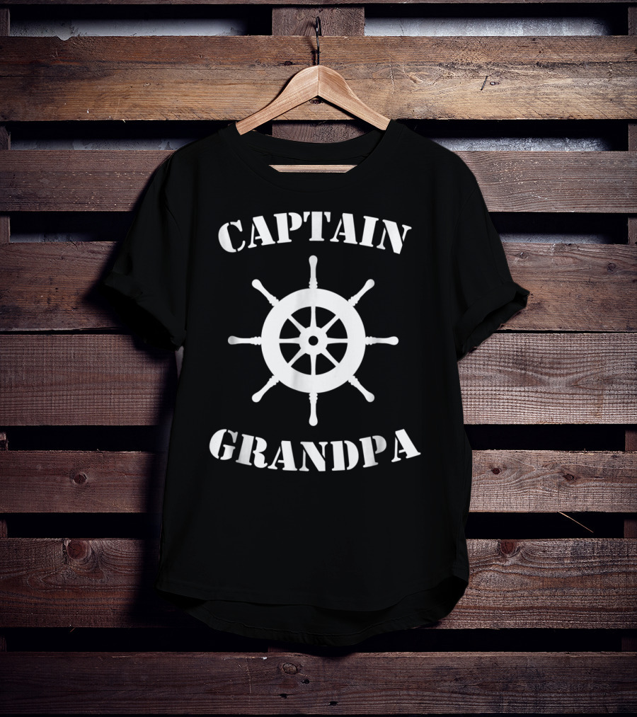 Captain Grandpa Ship Wheel Novelty Boat T-Shirt