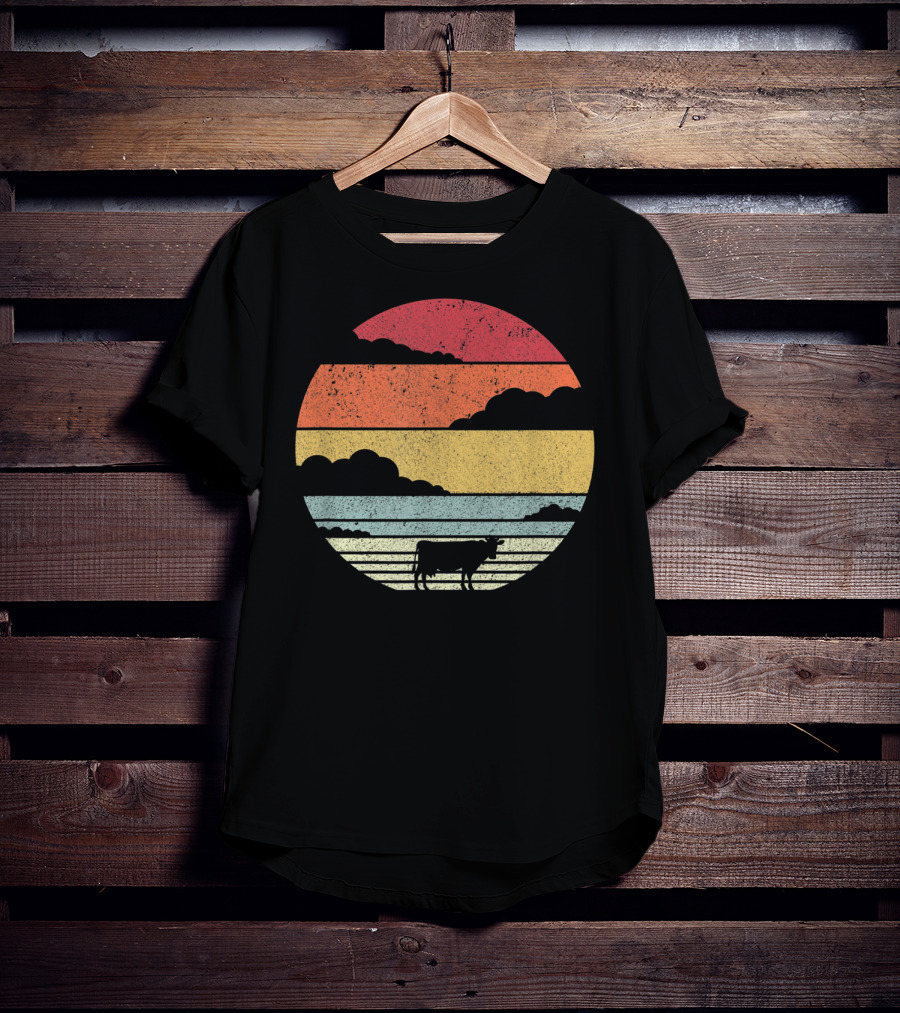 Cow Style Sunset Vintage Retro T-Shirt