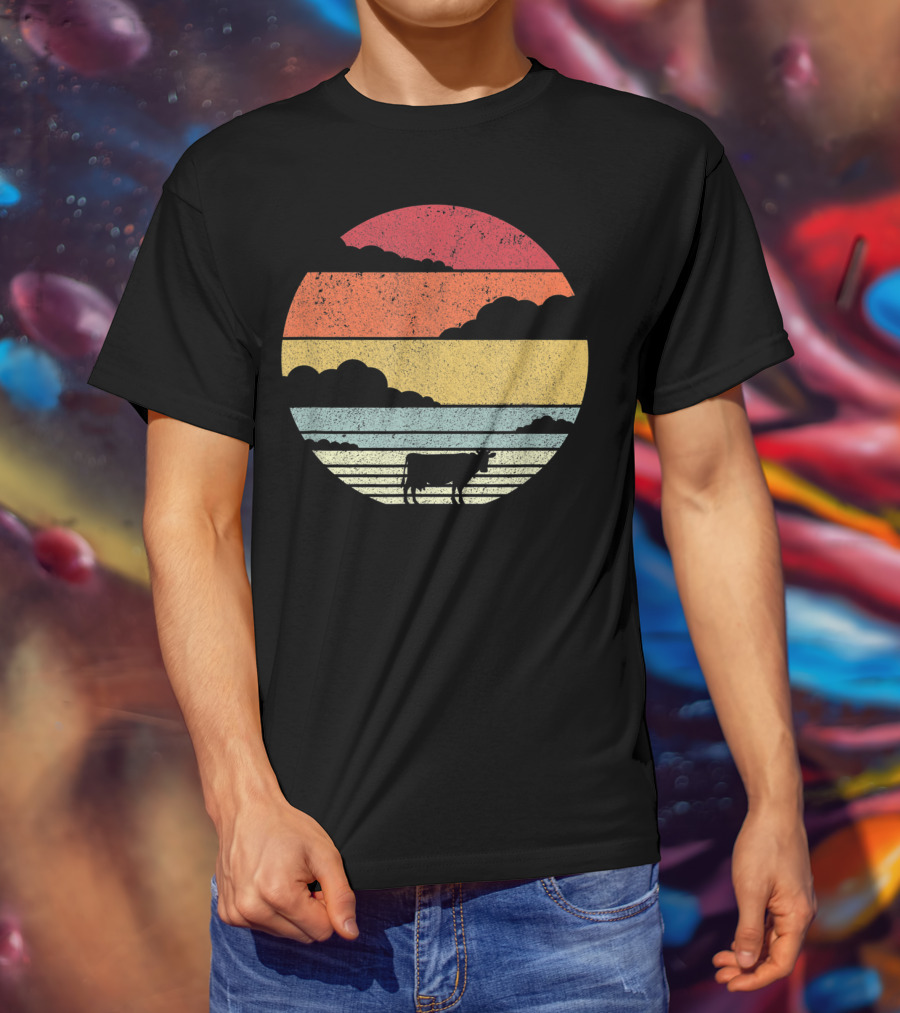 Cow Style Sunset Vintage Retro T-Shirt