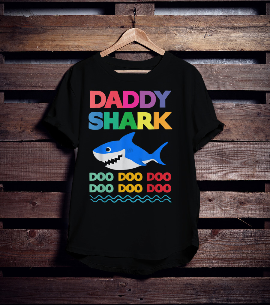 Daddy Shark Doo Doo Doo Baby Mommy Shark Funny Colorful Wave T-Shirt