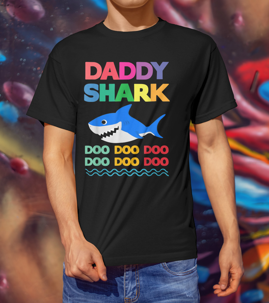 Daddy Shark Doo Doo Doo Baby Mommy Shark Funny Colorful Wave T-Shirt