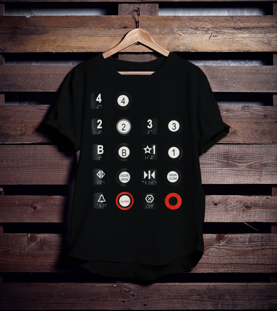 Elevator Buttons 4 3 2 B Star 1 Door Open Close Alarm T-Shirt