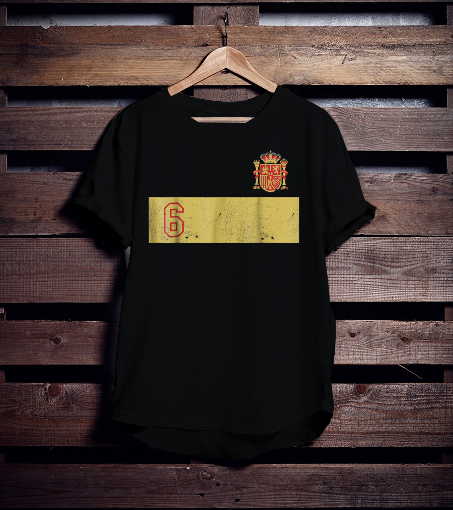 Espana Roja Futbol Camiseta Number 6 Crest T-Shirt