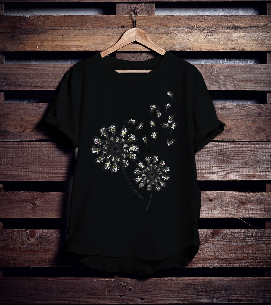 Boston Terrier Dandelion Pattern With Boston Terrier Faces T-Shirt
