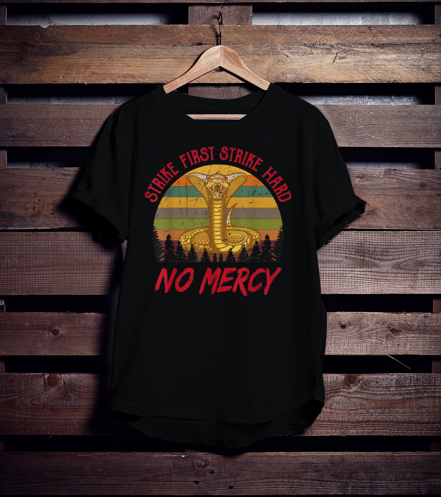 Strike First Strike Hard No Mercy Cobra Retro Stripes T-Shirt