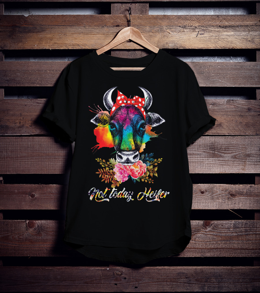 Hilarious Cow Not Today Heifer Rainbow Bandana Floral T-Shirt