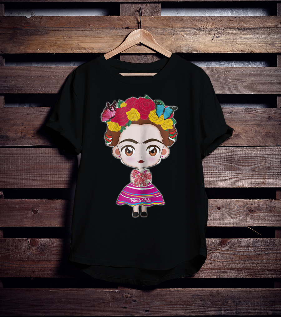 Viva Mexico Viva La Vida Mexican Frida With Flower Crown And Butterflies T-Shirt