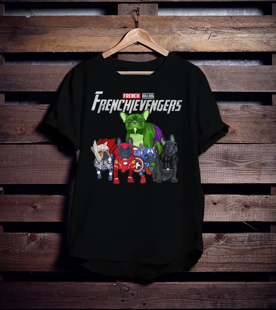 Frenchievengers French Bulldog Superhero Team Funny Dog T-Shirt