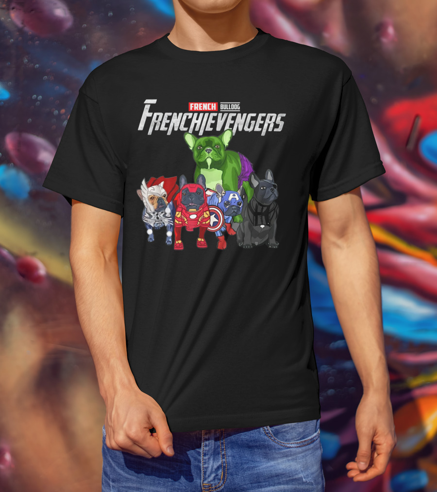 Frenchievengers French Bulldog Superhero Team Funny Dog T-Shirt