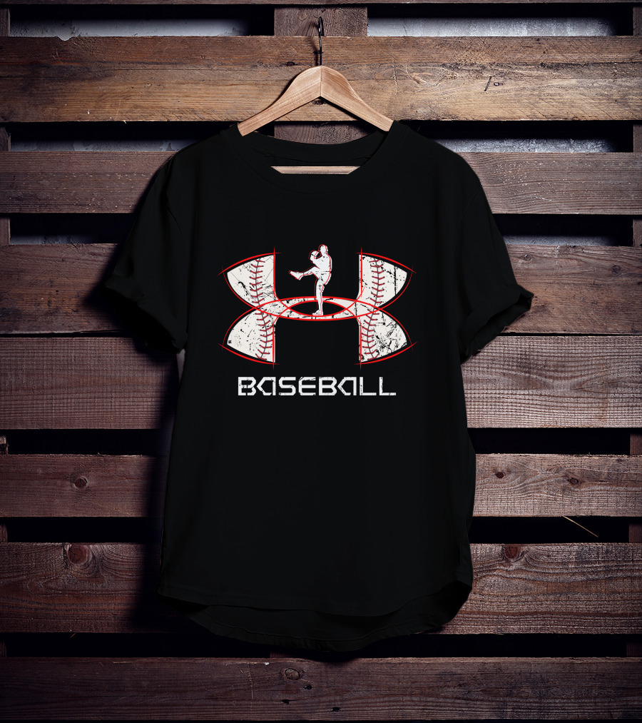 Bb161103 Baseball Pitcher Silhouette Inside Baseball Stitching T-Shirt