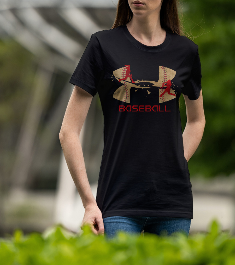 Under Armour Baseball Logo With Players And Baseball Stitching T-Shirt