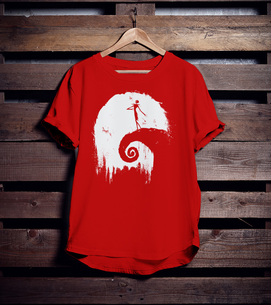 The Nightmare Before Christmas Spooky Red Hilltop Scene All Hallow's Eve T-Shirt