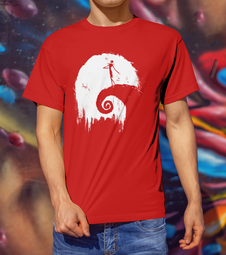 The Nightmare Before Christmas Spooky Red Hilltop Scene All Hallow's Eve T-Shirt