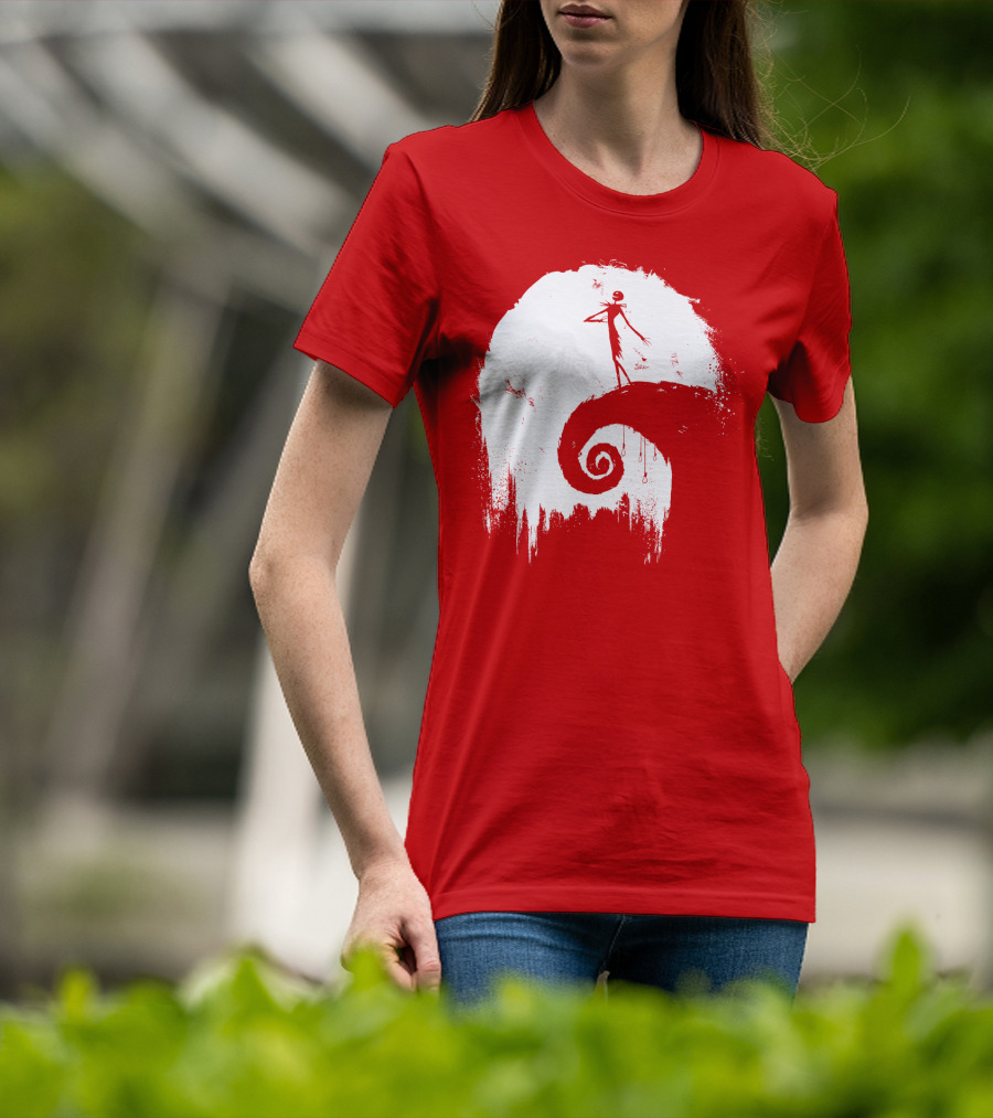 The Nightmare Before Christmas Spooky Red Hilltop Scene All Hallow's Eve T-Shirt