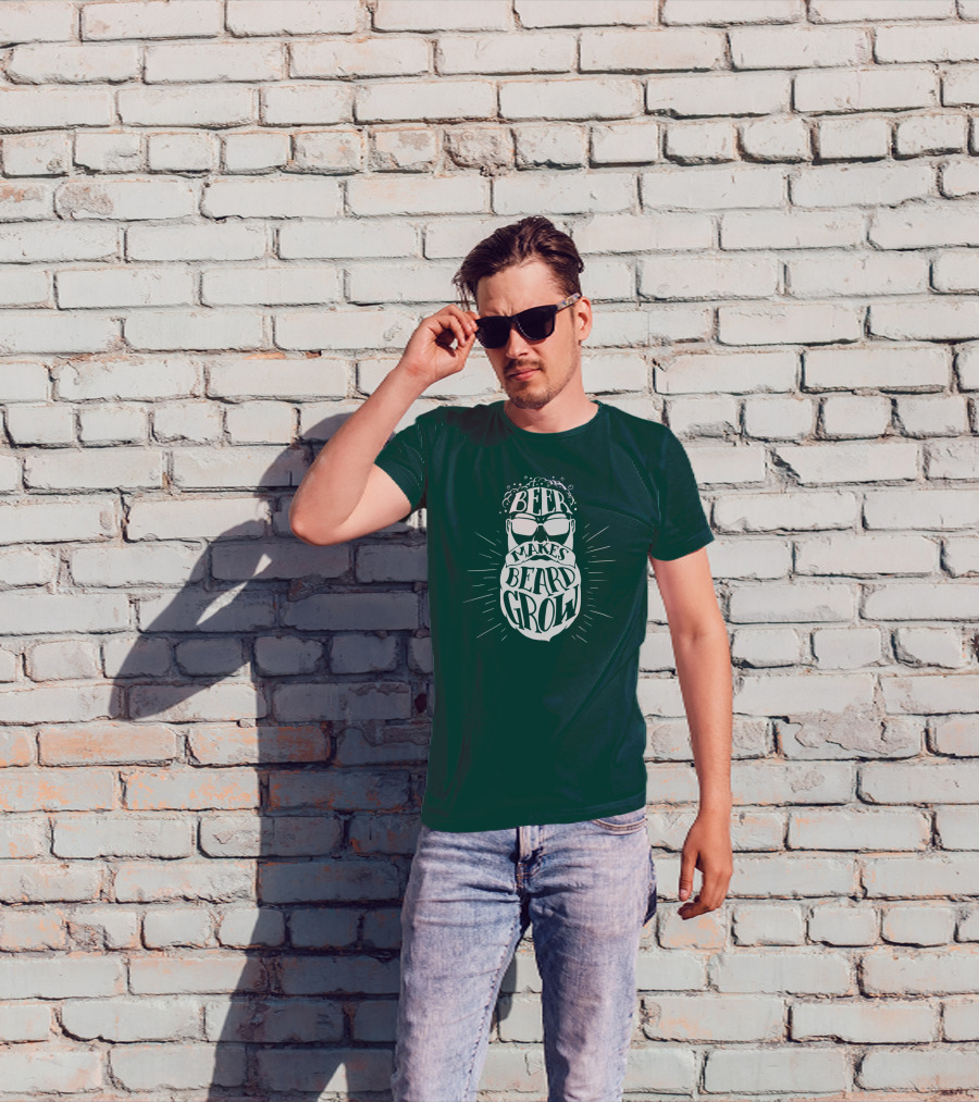 Beer Makes Beard Grow Bubbles And Sunglasses T-Shirt