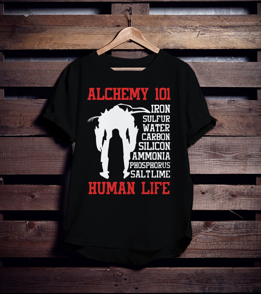 Alchemy 101 Human Life Iron Sulfur Water Carbon Silicon Ammonia Phosphorus Salt Lime T-Shirt