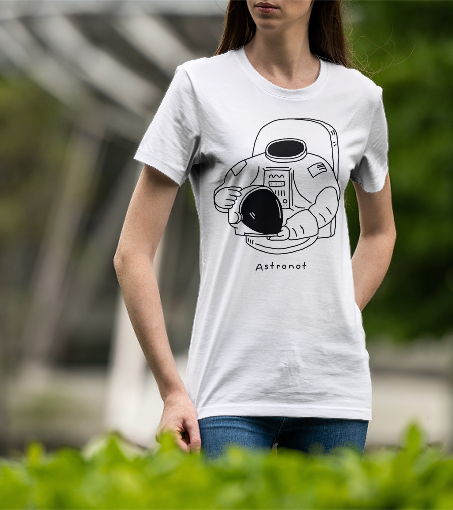 Astronot Spacesuit Holding Helmet With American Flag Patch T-Shirt