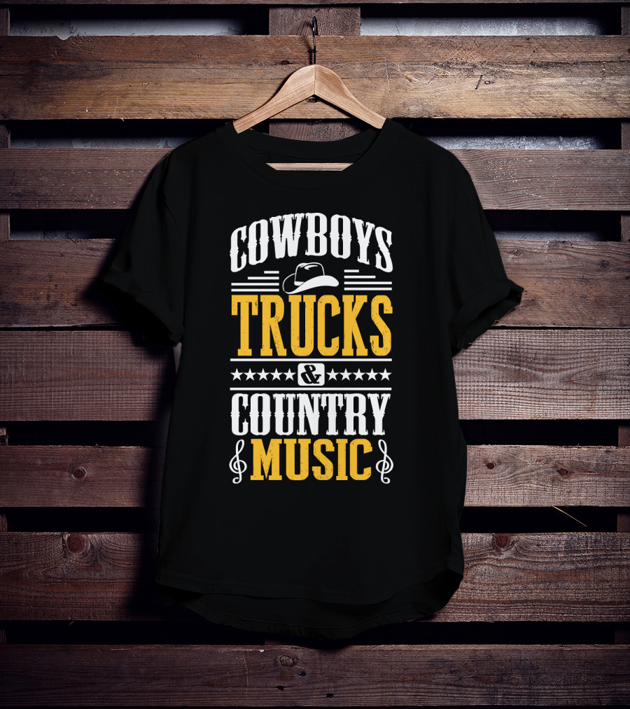 Cowboys Trucks And Country Music With Stars And Musical Notes T-Shirt