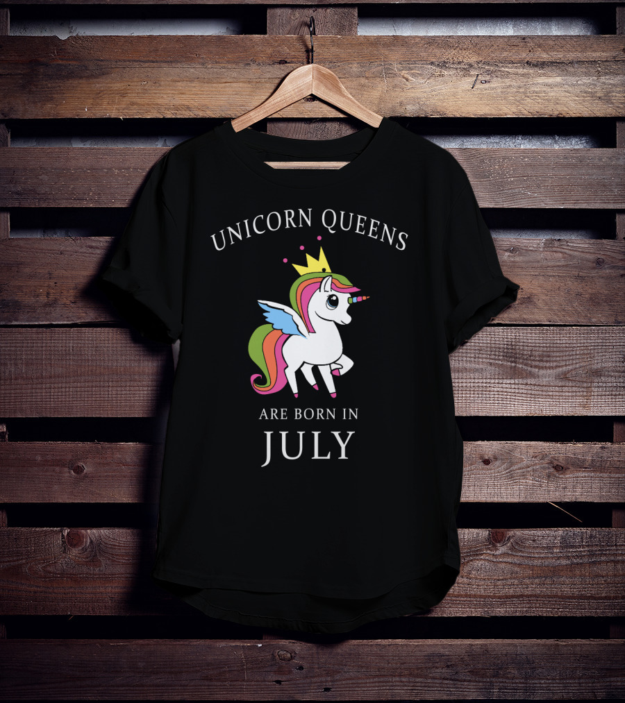 Unicorn Queens With Rainbow Wings And Crown Born In July T-Shirt