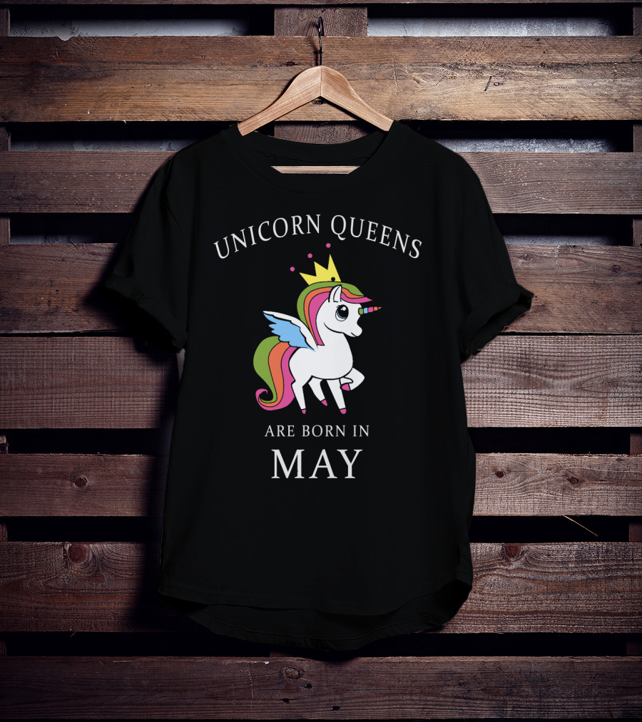 Unicorn Queens Are Born In May With Colorful Crown And Wings T-Shirt