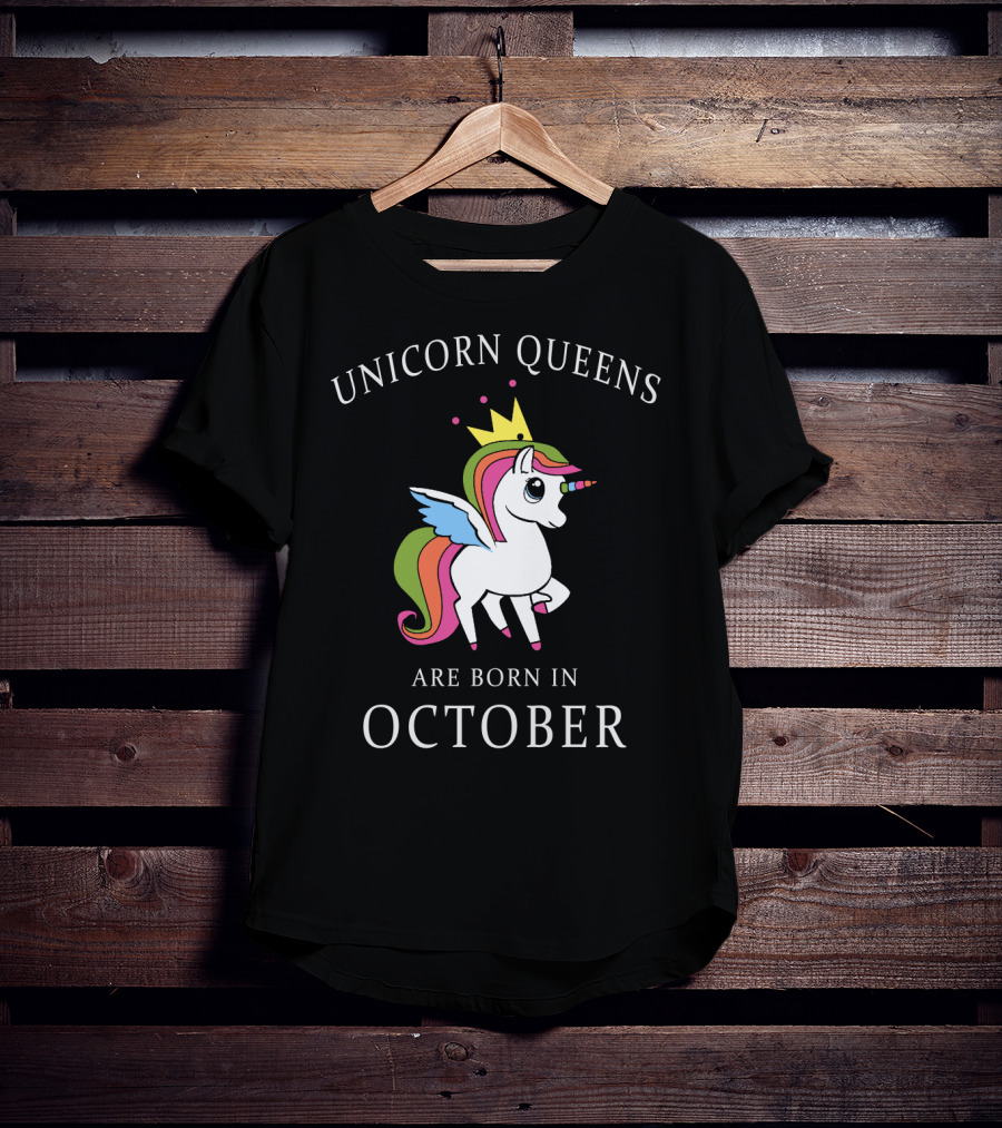 Unicorn Queens Are Born In October Colorful Crowned Pegasus T-Shirt