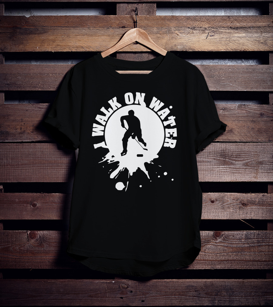 I Walk On Water Hockey Player Silhouette Splash T-Shirt