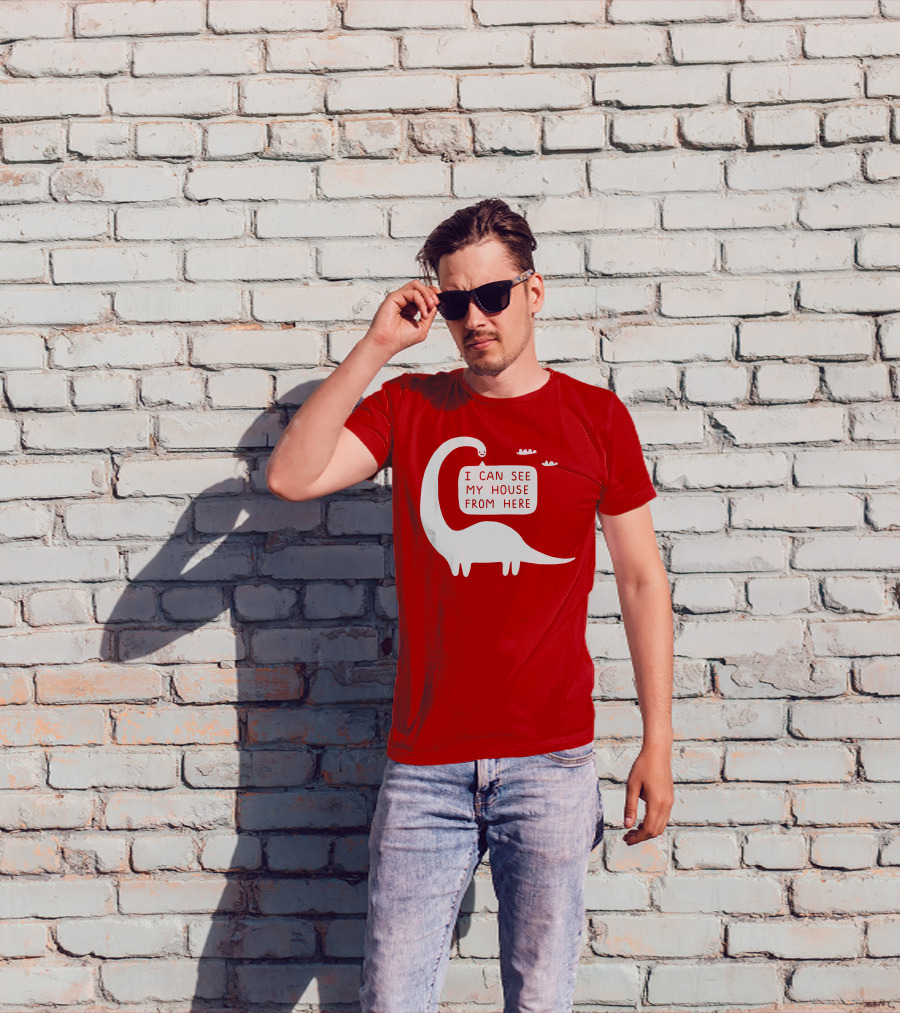 I Can See My House From Here Dinosaur White Text T-Shirt