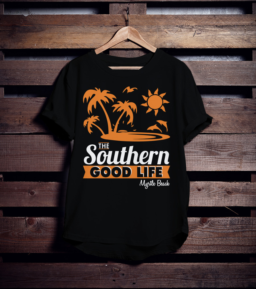 Myrtle Beach Southern Good Life Palm Trees Sun And Seagulls T-Shirt