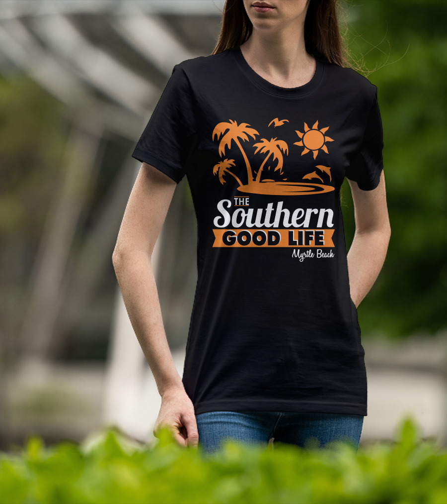 Myrtle Beach Southern Good Life Palm Trees Sun And Seagulls T-Shirt