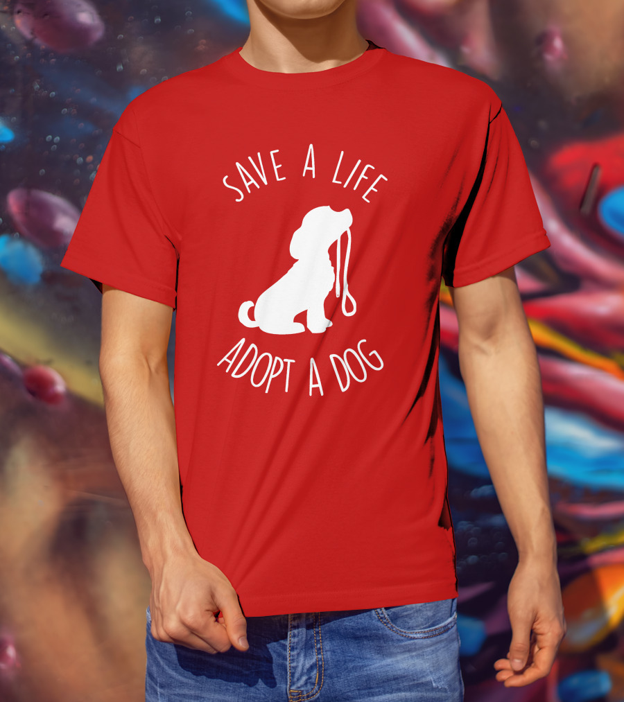 Save A Life Adopt A Dog Silhouette With Leash T-Shirt