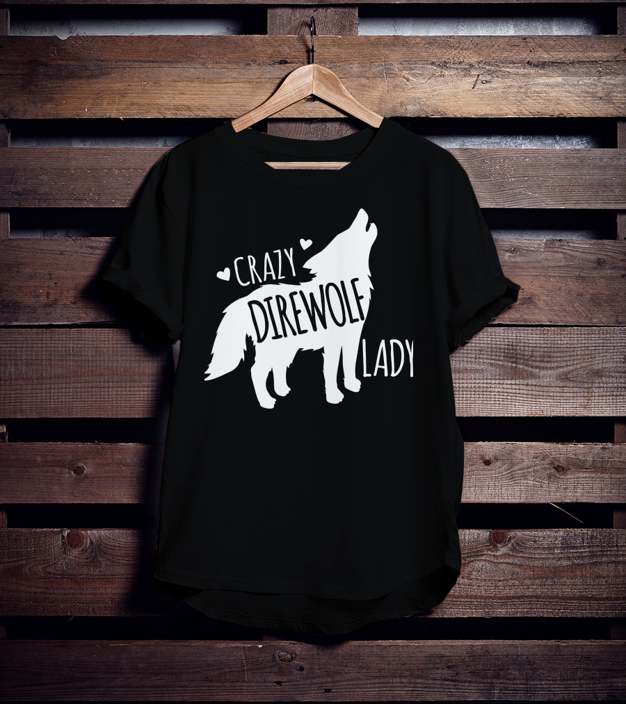 Crazy Direwolf Lady Howling Wolf Silhouette Hearts T-Shirt