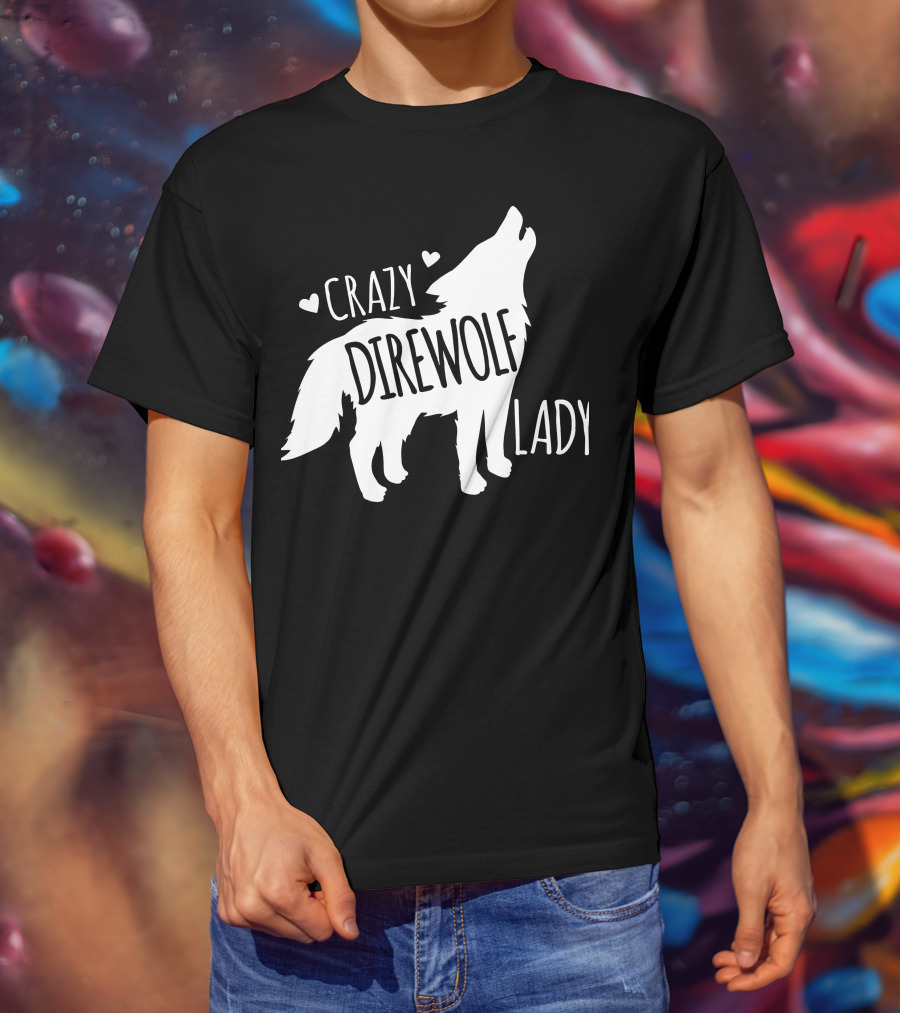 Crazy Direwolf Lady Howling Wolf Silhouette Hearts T-Shirt