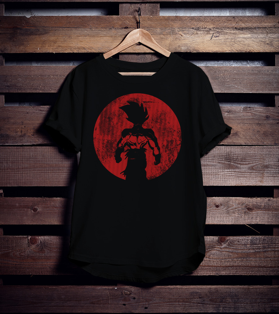 Crimson Saiyan Silhouette Against Red Moon T-Shirt