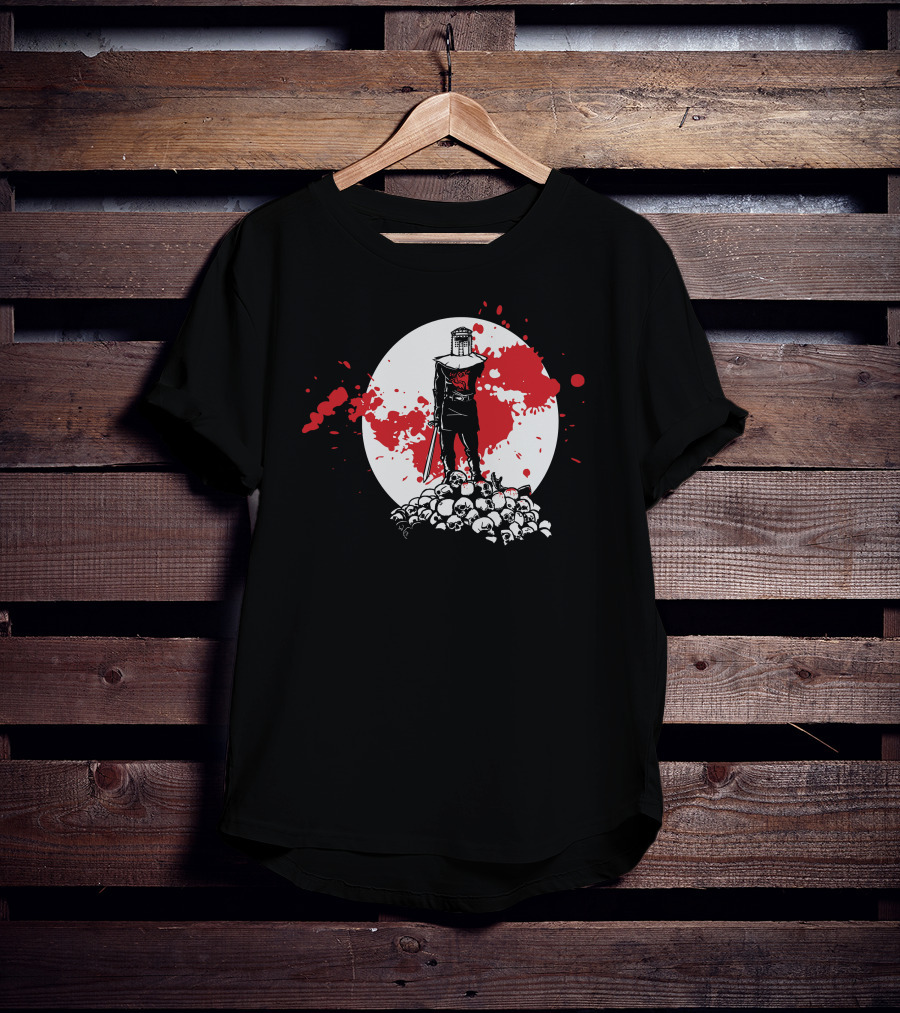 Black Knight Stands Tall On Red Blood Moon Of Skulls T-Shirt