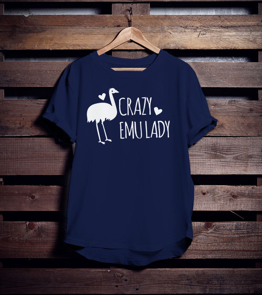 Crazy Emu Lady Emu Illustration With Hearts T-Shirt