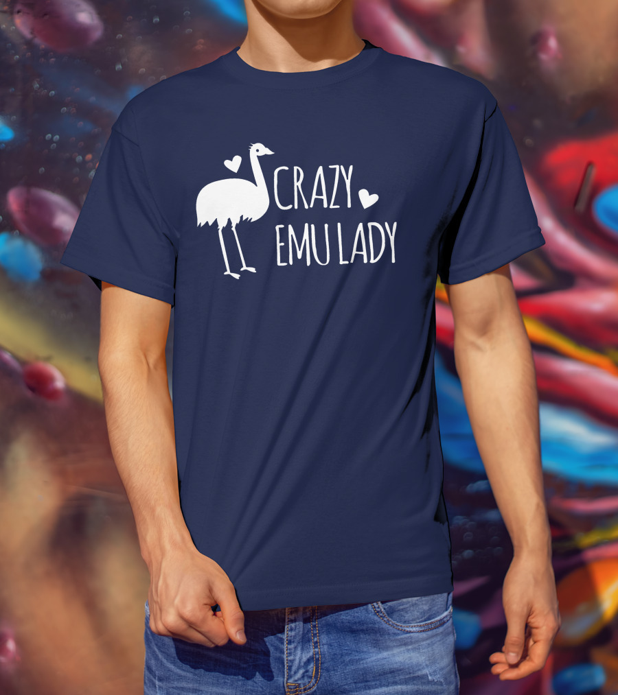 Crazy Emu Lady Emu Illustration With Hearts T-Shirt