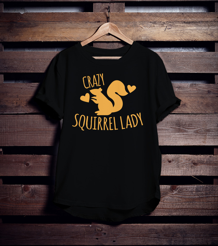 CRAZY SQUIRREL LADY Heart Symbol Yellow Squirrel T-Shirt