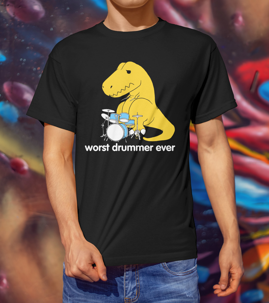 Worst Drummer Ever T-Rex With Drum Set T-Shirt