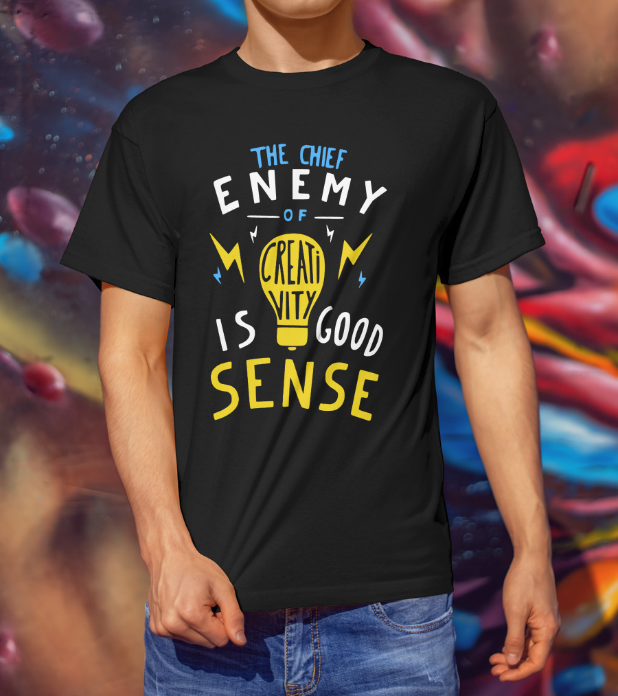 The Chief Enemy Of Creativity Is Good Sense Light Bulb Lightning T-Shirt