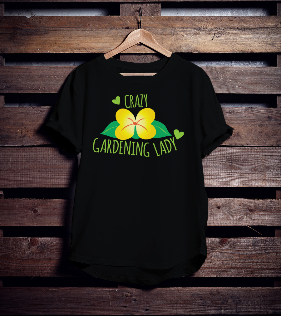Crazy Gardening Lady Yellow Flower And Green Hearts T-Shirt