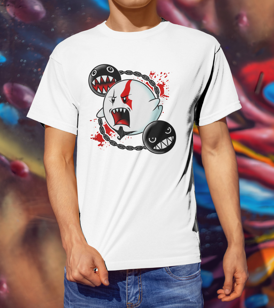 Ghost Of Sparta Boo Meets Chain Chomp Splatter T-Shirt