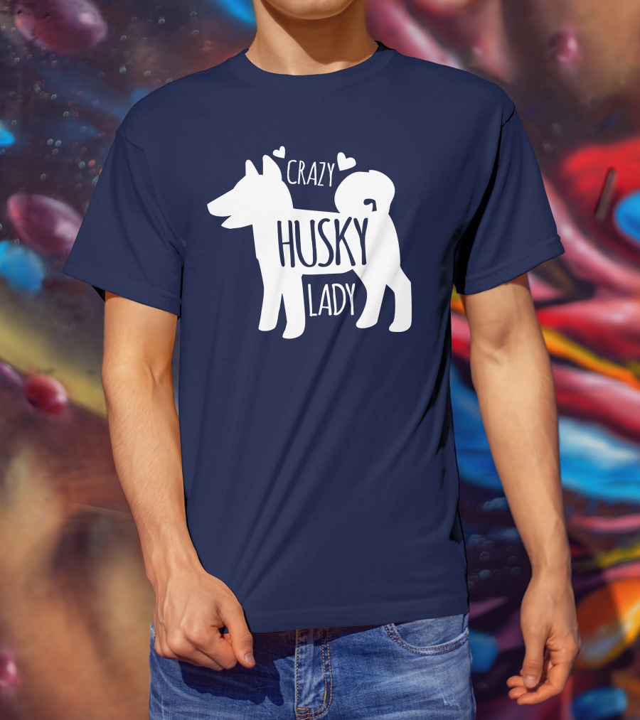 Crazy Husky Lady With Hearts Dog T-Shirt