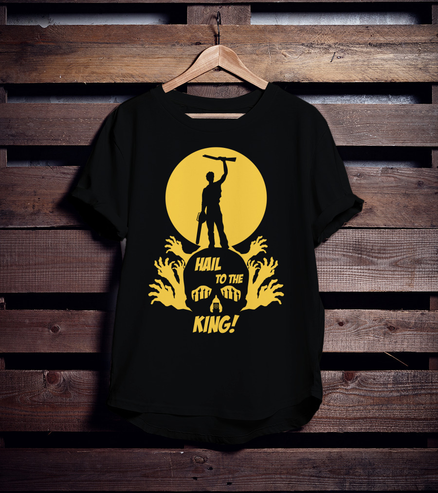 Hail To The King Skeleton Moon Chainsaw Hero With Zombie Hands T-Shirt
