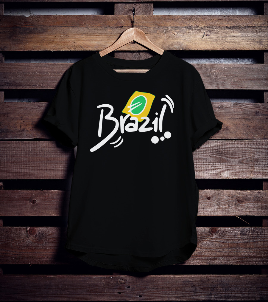 Brazil Text With Iconic Flag Colors And Soccer Ball Elements T-Shirt