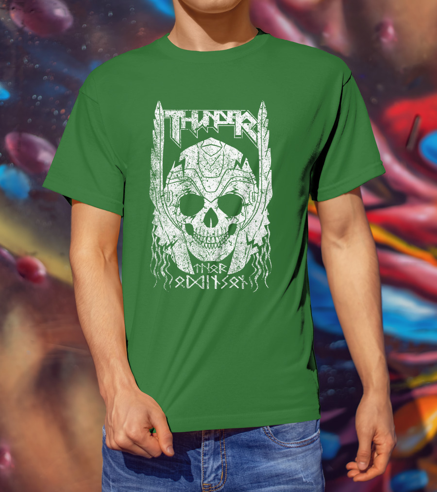 THUNDER Thor Odin Son Skull T-Shirt