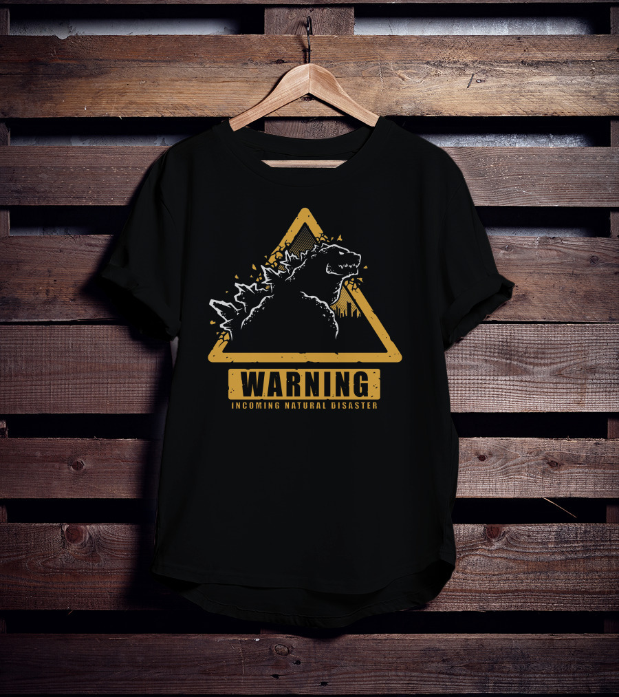 Warning Incoming Natural Disaster Triangle Monster Outline T-Shirt