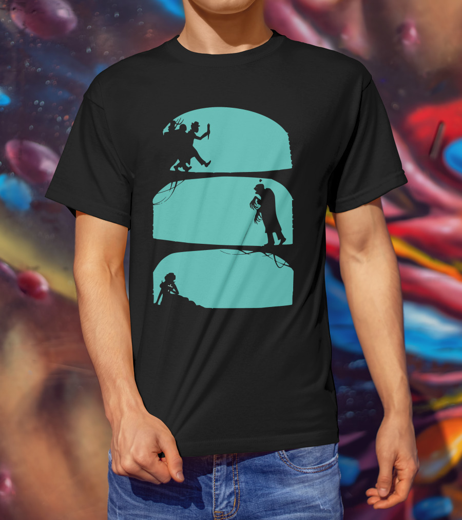 Hunt The Zombie Silhouette Chase With Weapon, Creeping Figure, And Hiding Woman T-Shirt